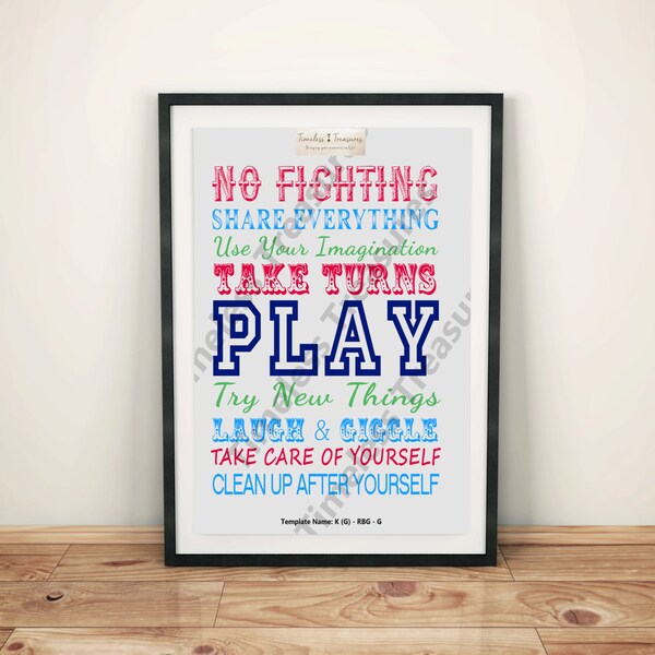 Kids (G) Playroom Rules - (Digital Download, Instant Download, Printable)