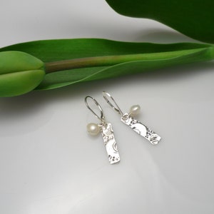 Silver and pearl earrings, freshwater pearl, real pearl, white pearl, sea urchin, freshwater pearl, french sleeper, made in Quebec