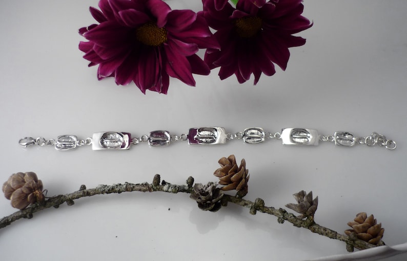 Sterling silver bracelet women silver bracelet wide silver link bracelet men silver bracelet coffee bean imprint silver bracelet