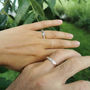 His and hers wedding rings set, silver wedding bands set, set alliances, engagement ring, nature ocean inspired wedding ring, simple bands image 5