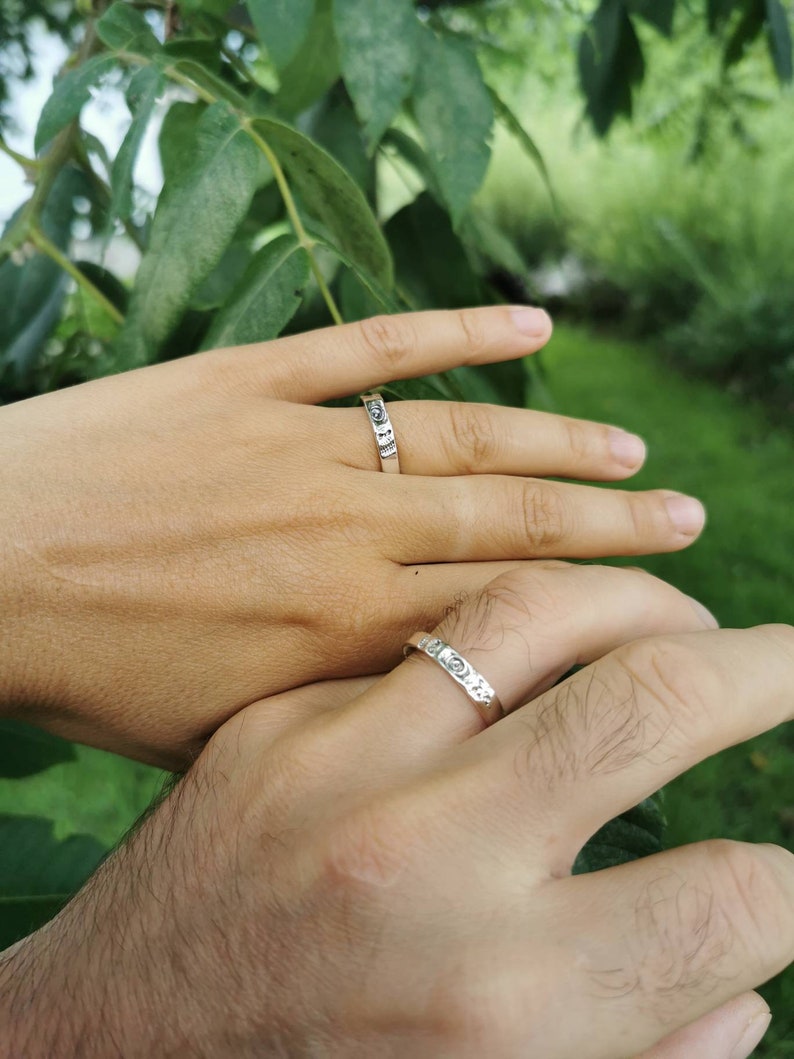 His and hers wedding rings set, silver wedding bands set, set alliances, engagement ring, nature ocean inspired wedding ring, simple bands image 5