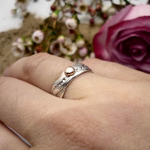 Silver and gold ring, silver gold pearl band, sterling silver and gold ring, silver and gold wedding ring, engagement ring made in Quebec