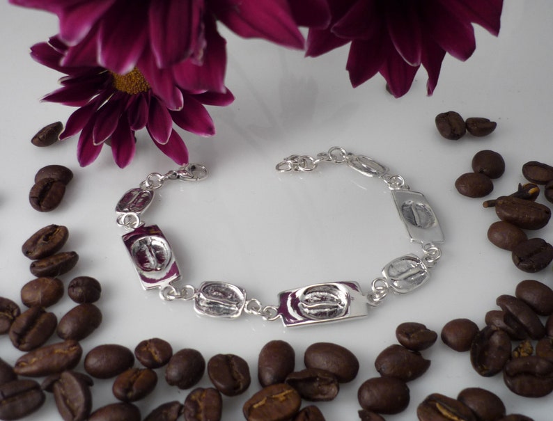 Sterling silver bracelet women silver bracelet wide silver link bracelet men silver bracelet coffee bean imprint silver bracelet