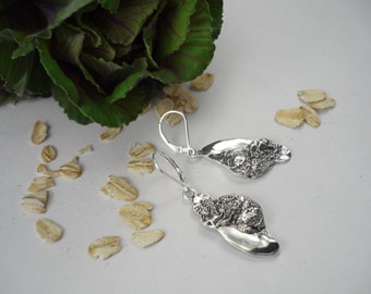 NEW- OATMEAL FLAKES, sterling silver earrings, women silver earrings, oxidized 925 earrings silver pendant earrings,silver dangling earrings