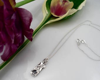Silver rectangle necklace,small silver pendant,hammered pendant,silver chain,delicate pendant,minimalist pendant,textured pendant,sea urchin