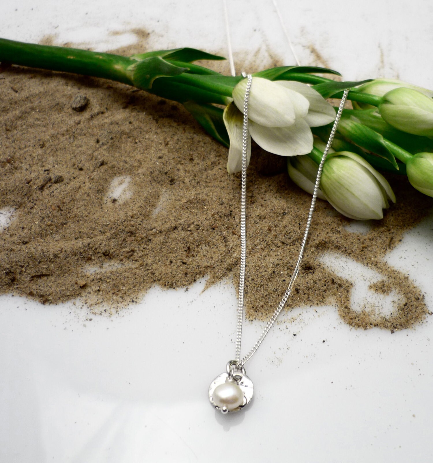 Collier Argent Sterling Avec Perle D'eau Douce Bleue Et Howlite - Longueur 20 Pouces