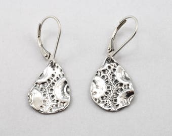 Sterling Silver Earrings/ Drop water Sterling Silver Earrings / sea urchin imprint