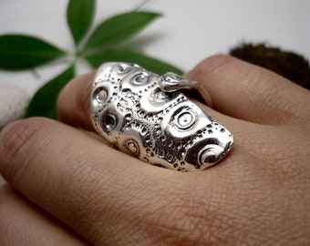 925 silver ring Long ring Lace texture ring Sterling silver ring Silver ring Modern ring Women's silver ring Handmade silver ring