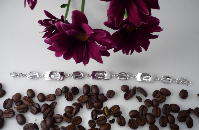 Sterling silver bracelet women silver bracelet wide silver link bracelet men silver bracelet coffee bean imprint silver bracelet
