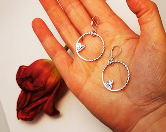 Medium sterling silver hoop dangling earrings, medium hoop earrings, hoops earrings, sterling silver earrings, dangling creole earrings