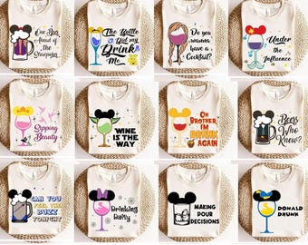 Disney All Characters Drinking Shirts, Drinking Princess Shirt, Disney Characters Drinking Family matching shirt, Epcot Festival Wine Beer
