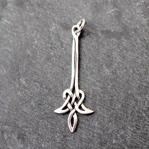 Celtic Knot Flower Drop Pendant, Sterling Silver, Celtic Flower, Celtic Knot, Unusual Pendant, Long Dangle, Irish, Dangle, Silver Irish, 925