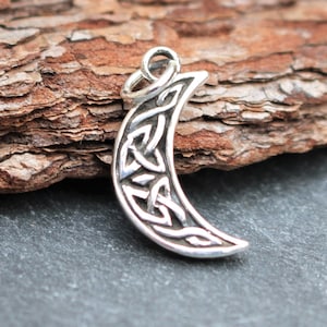 Moon Pendant, Celtic Knot Design, Sterling Silver, Two Sided, Crescent Moon, Moon Charm, Celtic Pendant, Celtic Charm, Silver Moon, 925