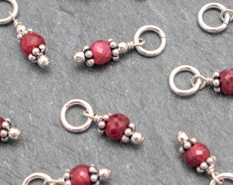 One Ruby Gemstone Charm, Ruby Dangles, Earring Components, Sterling Silver, Wire Wrapped. Natural. Genuine Ruby, Gemstone, Red Dangle, Charm