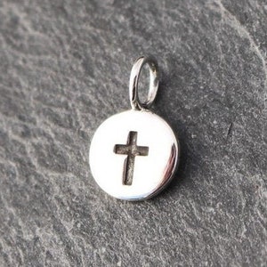 Tiny Cross Charm, Recycled Sterling Silver, Tiny Pendant, Cross Charm, Cross Pendant, Christian, Christianity, Petite Cross, Sterling Silver