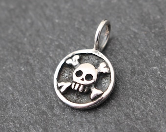 Sterling Silver Skull and Crossbones Charm, Tiny Pendant