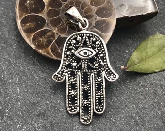 Jewish Hamsa Hand DIY Jewelry Making Supply. Silver Charms Large Hand Charm Flower Charms Large Hamsa Hand Pendant Charms 4 pc