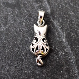 Sterling Silver Cat Pendant: Swirling Design, Kitten, Animal Lover
