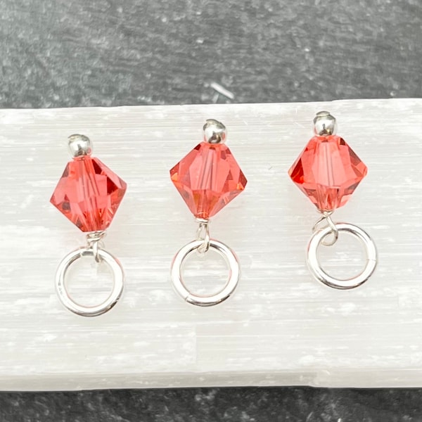 One Coral Pink Swarovski Crystal Charm, Sterling Silver, Swarovski Dangle, Crystal Dangle, Sparkly, Coral, Prestige Crystal, Turquoise Charm