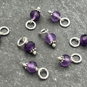 TWO Amethyst Dangles, Tiny, Amethyst Charm, SET OF 2, Earring Components, Sterling Silver, Wire Wrapped, February Birthstone, Birthstone