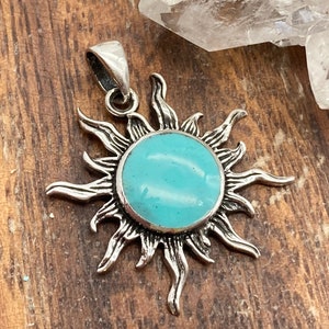 Sterling Silver Sun Pendant with Turquoise Colored Stone