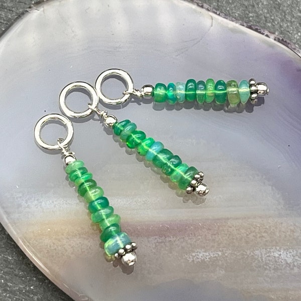 One Green Ethiopian Opal Charm Dangle, Sterling Silver, Green Opal, Charm, Dangle, Earring Components, Ethiopian Opal, Shimmery, Fire