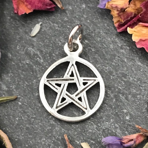 Sterling Silver Pentagram Charm, Pentagram Pendant, Simple Pentagram, Pentagram, Silver Pentagram, Small Pentagram, Wicca, Wiccan, 925