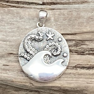 Ocean Pendant, Sterling Silver, Silver Octopus, Octopus Pendant, Sea Creature, Squid, Aquarium, Octopus Frame, Pendant, Starfish, Kracken