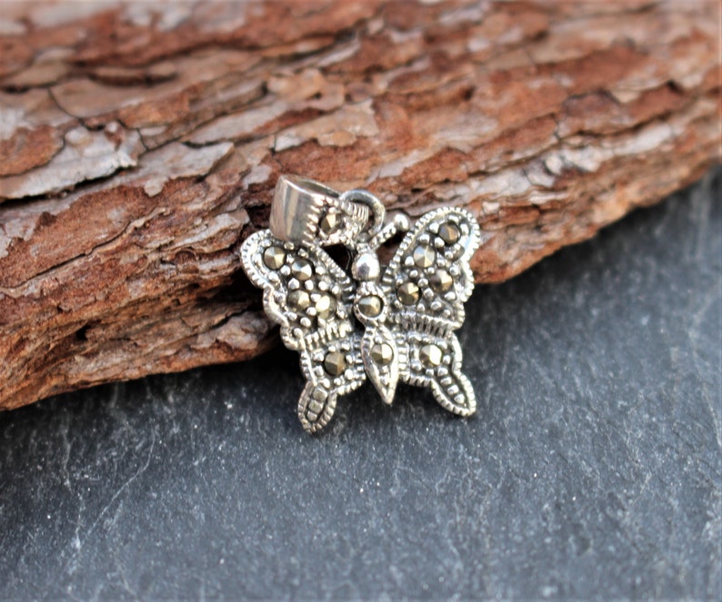 Silver Butterfly Sterling Silver Butterfly Necklace Butterfly Charm Small Butterfly Butterfly Pendant Fancy Butterfly Marcasite