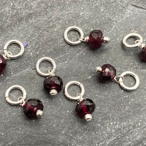 TWO Garnet Dangles, Faceted, Garnet Charm, SET OF 2, Earring Components, Sterling Silver, Wire Wrapped, January Birthstone, Birthstone Charm