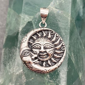 Sun and Moon Face Pendant: Sterling Silver