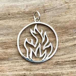 Sterling Silver Fire Pendant: Fire Element, Flame Charm, 925