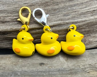 Enamel Duck Jingle Bell Charm: Optional Lobster Clasp, Rubber Duckie