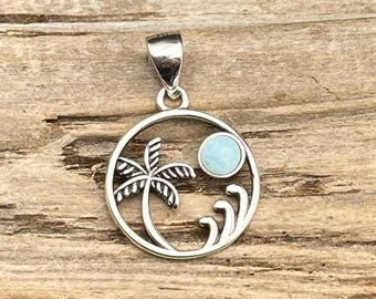 Small Larimar Beach Pendant: Sterling Silver