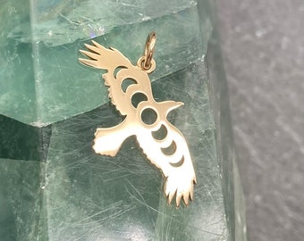Bronze Raven Pendant: Moon Phase Bird Charm