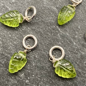 One Tiny Peridot Leaf Charm: Sterling Silver, August Birthstone, Natural Stone