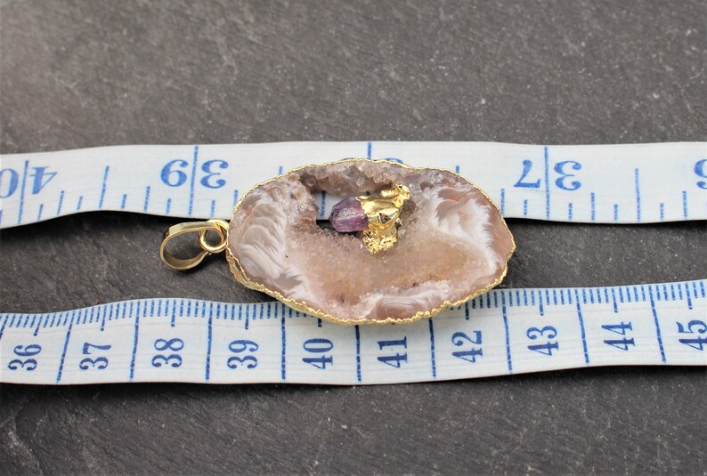 Druzy Agate Pendant with Amethyst Point Freeform Amethyst Point Natural Stone Agate Slice Gold Plated Amethyst Druzy Pendant Slice