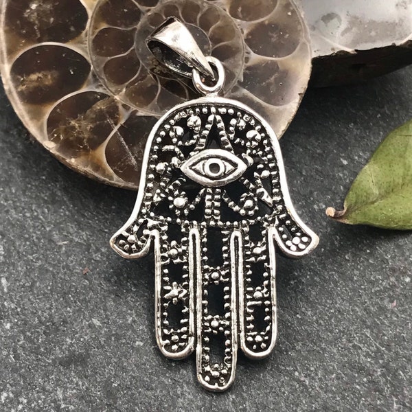 Sterling Silver Hamsa Hand Pendant,  Hand of Fatima, Hamesh Hand, Hand of Miriam, Sterling Silver, Evil Eye Protection, Hamsa Pendant, 925