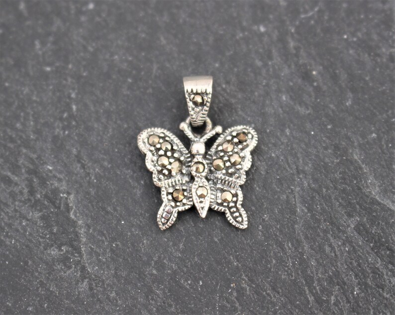 Silver Butterfly Sterling Silver Butterfly Necklace Butterfly Charm Small Butterfly Butterfly Pendant Fancy Butterfly Marcasite