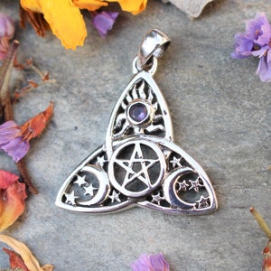 Sterling Silver Celtic Triquetra Celestial Pentagram Pendant, Trinity Knot, Triquetra, Celtic Pendant, Moon Pendant, Moon Pentagram, 925