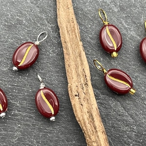 One Small Coffee Bean Charm: Silver or Gold Plated, Java Pendant (17mm)