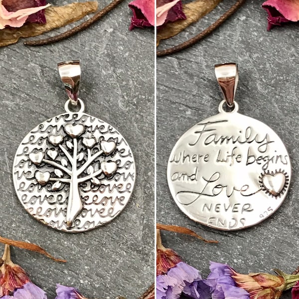 Two Sided!  Family Tree Pendant, Sterling Silver, Tree Pendant, Family Pendant, Tree Charm, Family, Love, Tree, Tree of Life, Family Tree