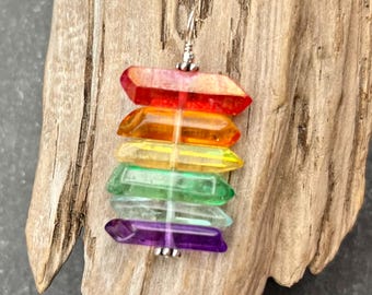 Rainbow Crystal Point Pendant: Sterling Silver