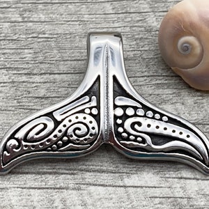 Whale Tail Pendant, Dolphin Tail, Stainless Steel, Patterned, Mermaid Tail, Ocean Pendant, Steel Pendant, Pacific, Design, Tattoo