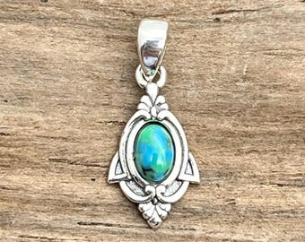 Genuine Turquoise Pendant: Sterling Silver, Small, 925