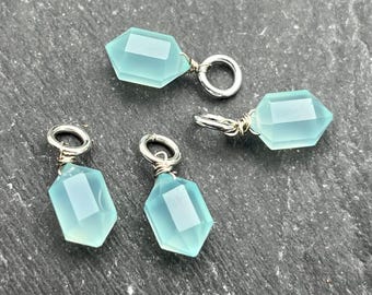 Aqua Chalcedony Prism Charm: Sterling Silver Crystal Point (1)