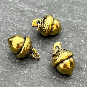 Three Gold Toned Acorn Charms: Nature Jewelry (16mm)