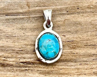 Genuine Turquoise Pendant: Sterling Silver, Oval