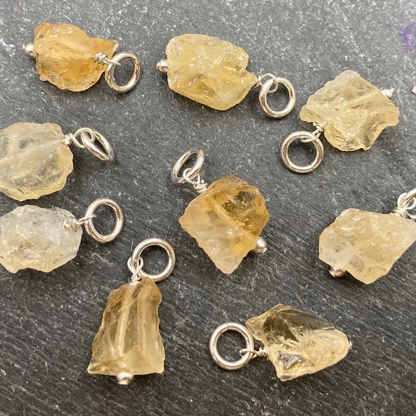 One Raw Citrine Dangle, Citrine Charm, Sterling Silver, November Birthstone, Natural Stone, Rough Stone, Gemstone, Yellow Stone, Yellow, 925