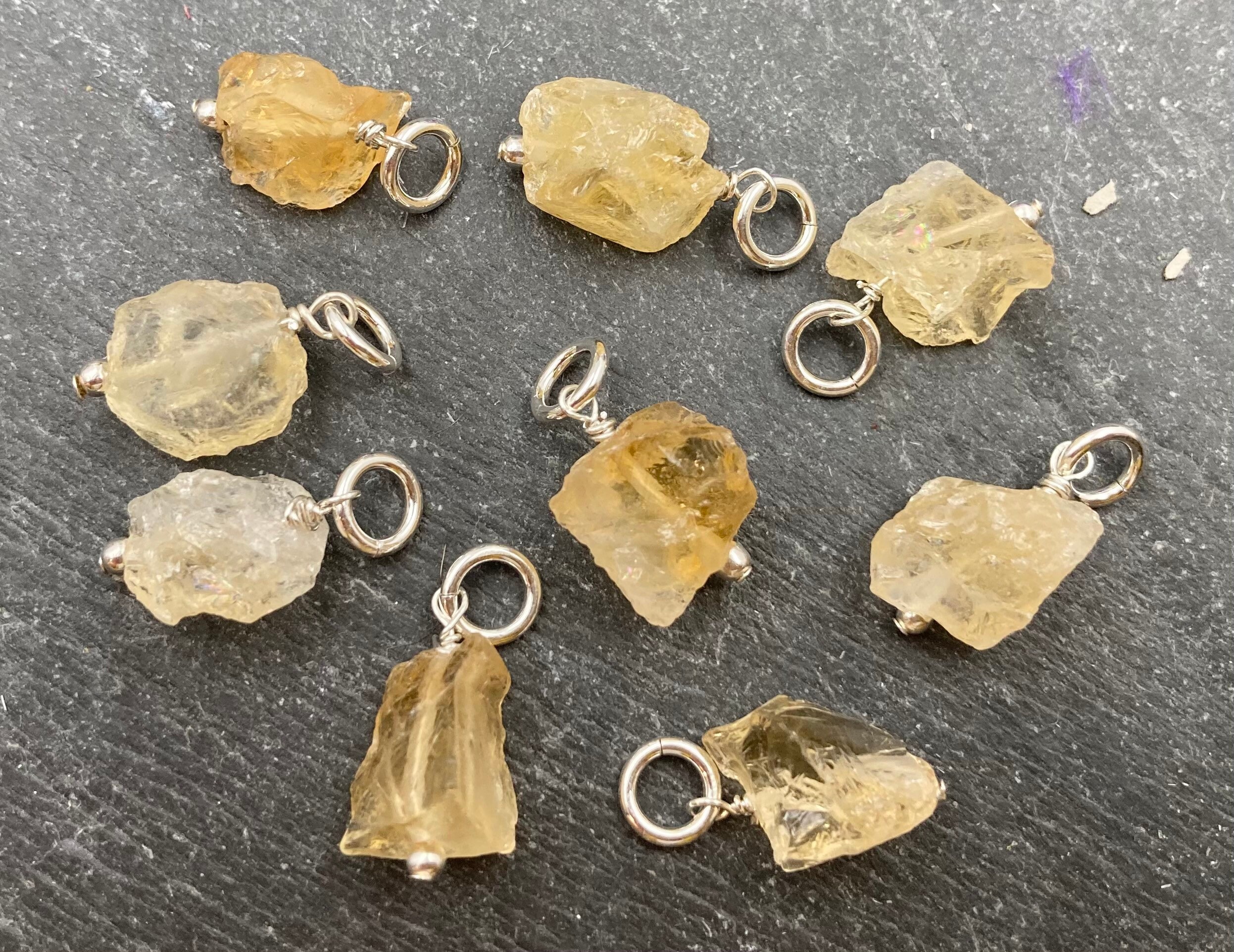 One Raw Citrine Dangle, Citrine Charm, Sterling Silver, November Birt…